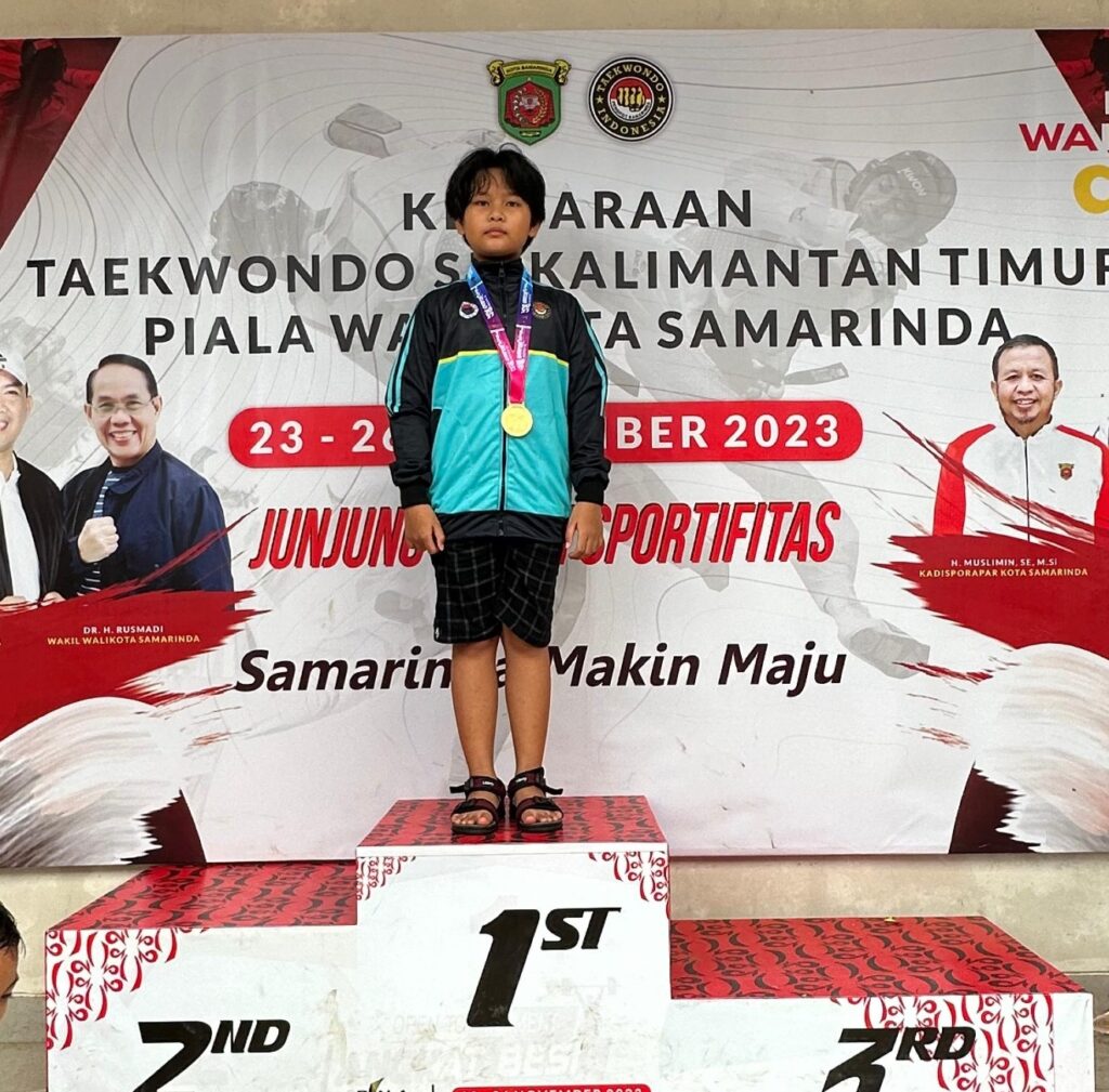 Muazara Alifia Rahma, Juara 1 Pra Cadet C, Kejuaraan Terbuka Taekwondo Piala Walikota Samarinda. (Ist)