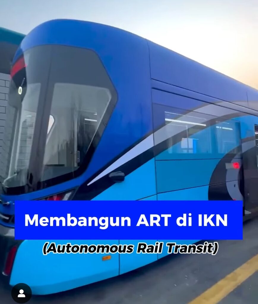 Kereta Otonom atau Autonomous Rail Transit (ART) yakni kereta tanpa rel di Ibu Kota Nusantara (IKN)/Foto: Instagram Kemenhub