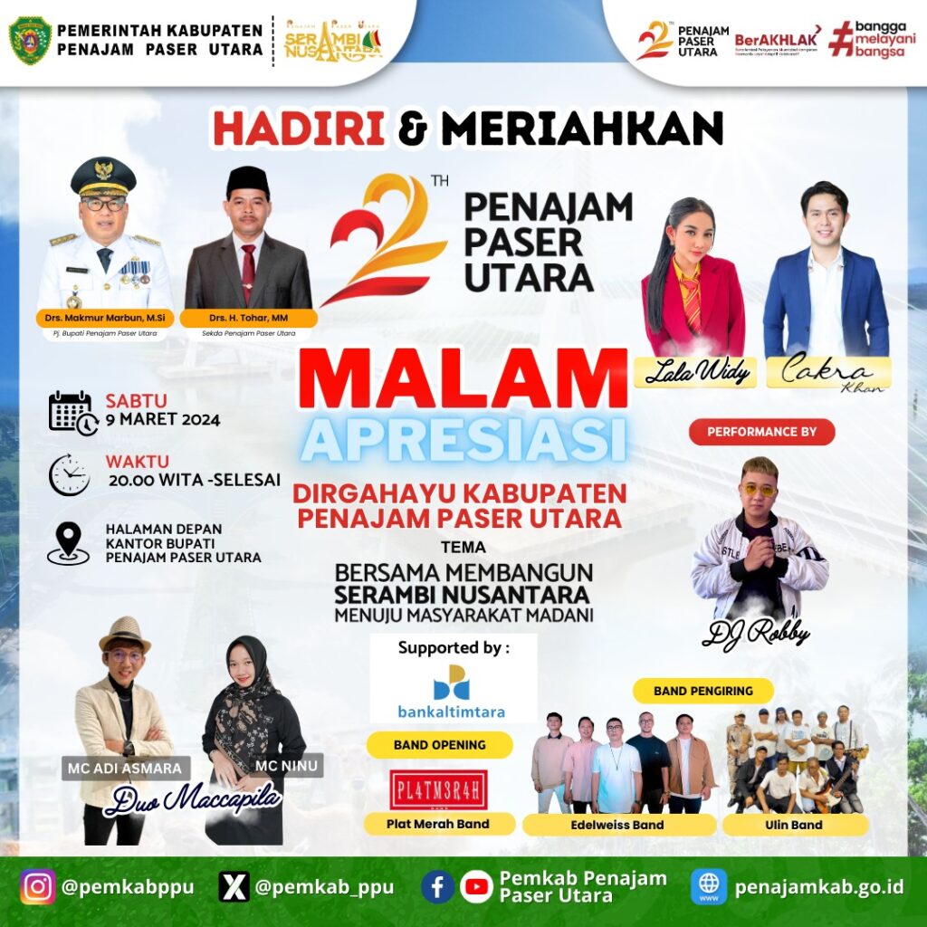 Cakra Khan dan Lala Widy Hibur Masyarakat di Malam Apresiasi HUT PPU Ke-22. (Ist)