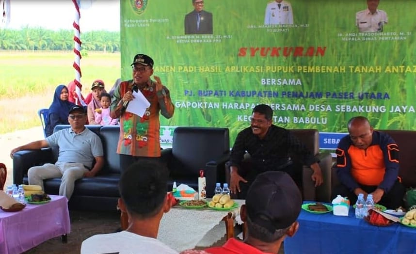 Syukuran Hasil Panen Padi Hasil Aplikasi Pupuk Pembenah Tanah Antazam. (Ist)
