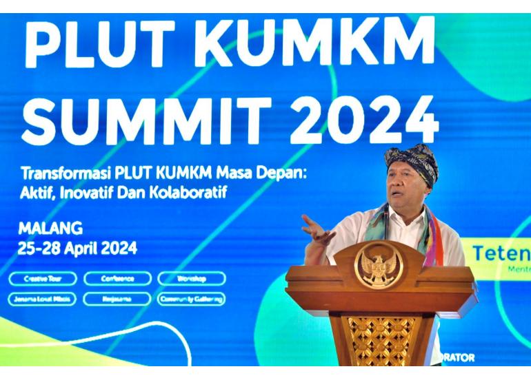Menteri Koperasi dan UKM Teten Masduki pada acara PLUT KUMKM Summit 2024 di Malang Creative Center (MCC), Kota Malang, Jawa Timur. (Ist)