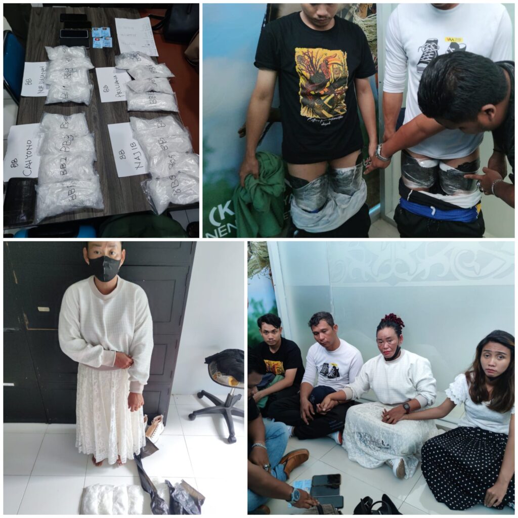 Empat penumpang yang membawa narkoba jenis sabu dengan total perkiraan 4.047 gram di Bandar Udara Juwata Tarakan pada Sabtu (11/5/2024). (Ist)