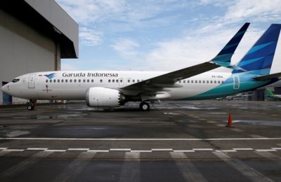 Pesawat Garuda Boeing 737 Max 8 diparkir di Garuda Maintenance Facility AeroAsia, bandara Internasional Soekarno-Hatta, Tangerang, 13 Maret 2019. (REUTERS/Willy Kurniawan)