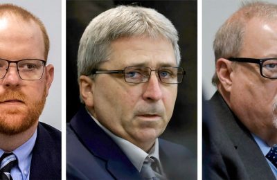 Dari kiri: Travis McMichael, William 'Roddie' Bryan, dan Gregory McMichael dinyatakan bersalah dalam kasus pembunuhan Ahmaud Arbery (25 tahun) pada Februari tahun lalu.