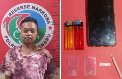 Tersangka diamankan Satreskoba Polres Banjarbaru. (Ist)