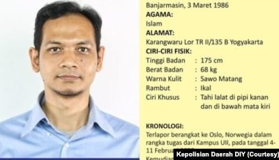 Ahmad Munasir Rafie Pratama dilaporkan bertugas ke Oslo, Norwegia pada 4-11 Februari. Hilang kontak setelah komunikasi terakhir di Istanbul.