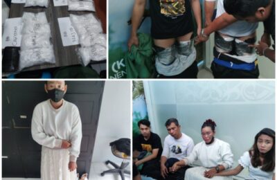 Empat penumpang yang membawa narkoba jenis sabu dengan total perkiraan 4.047 gram di Bandar Udara Juwata Tarakan pada Sabtu (11/5/2024). (Ist)