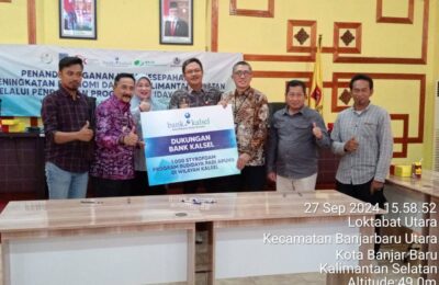 Budidaya Padi Apung, Bank Kalsel dan DPKP Kalsel lakukan penandatanganan. (Ist)