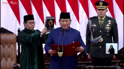 Pengambilan Sumpah Jabatan Presiden Terpilih 2024-2029, Presiden Prabowo Subianto. (Ist)